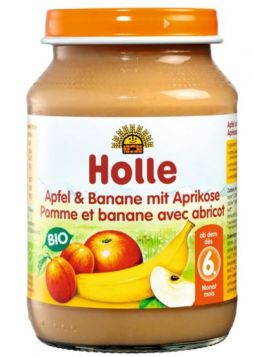 Otroška hrana - bio jabolko banana z marelico (demeter) po 6. mesecu - HOLLE, 190g